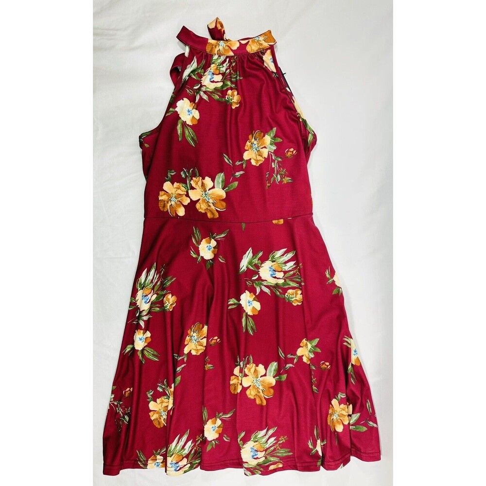 Ouges Sz M Stretch Cot Tie-Neck Floral Flare Dress Women's Mini Cotton Summer - Picture 7 of 10